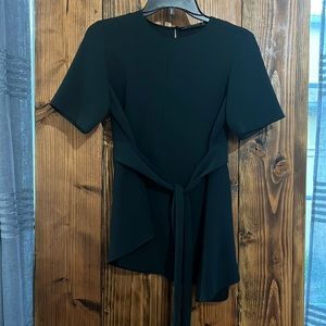 Zara Woman Asymmetrical Tie Waist Top Hunter Green